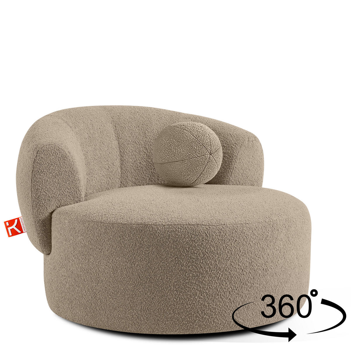 DREHSESSEL VIRA, Beige, Bouclé - Beige/Schwarz, Holz/Holzwerkstoff (105/76/100cm) - KONSIMO®