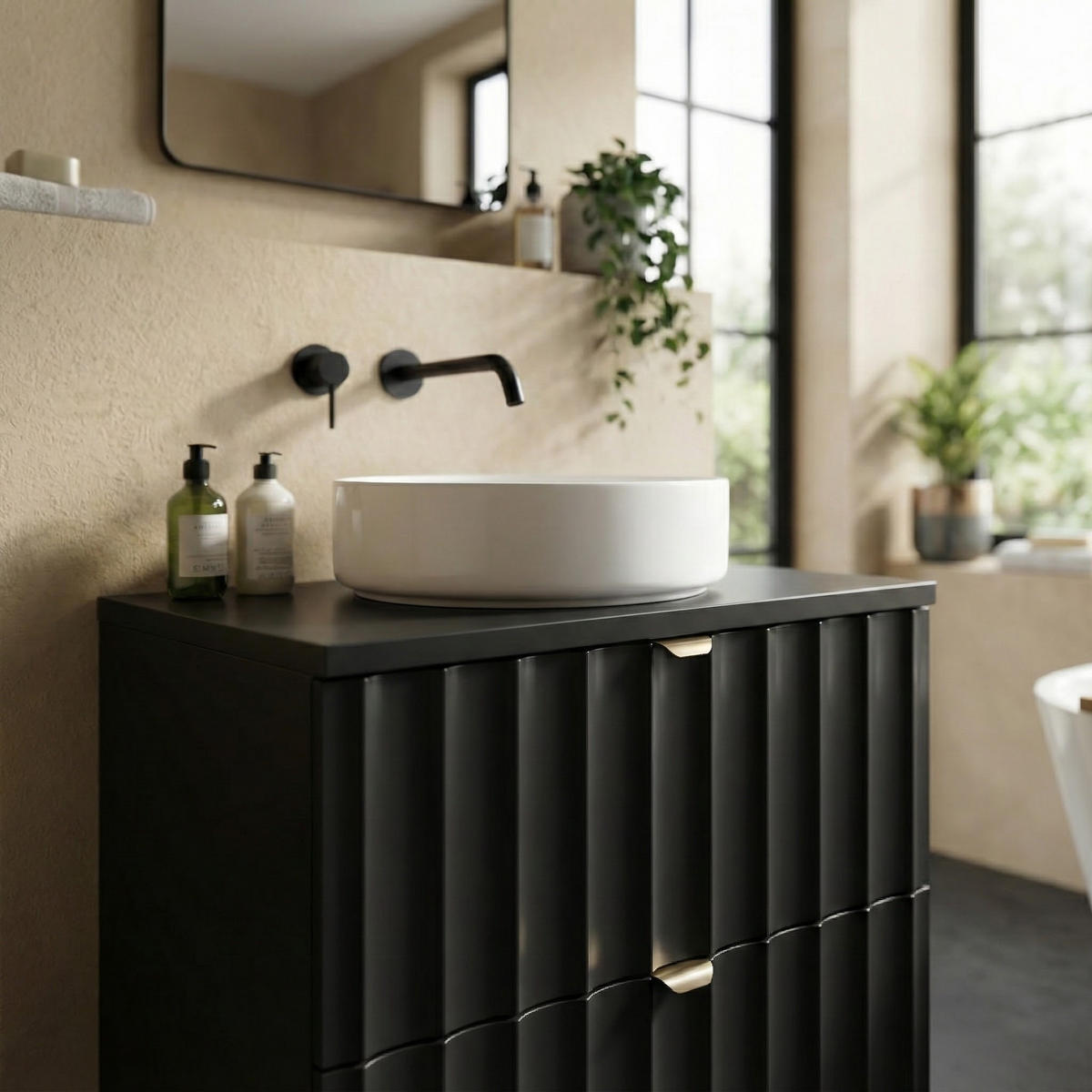 WASCHBECKENUNTERSCHRANK Azore 2 Schubladen Schwarz Matt - 60 x 46 x 52 cm - Schwarz, Holz (60/46/50cm) - Badplaats