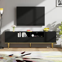 TV-SCHRANK Lowboard Goldfüße Rand modern - Schwarz, Holzwerkstoff (165/55/36cm) - Fortuna Lai