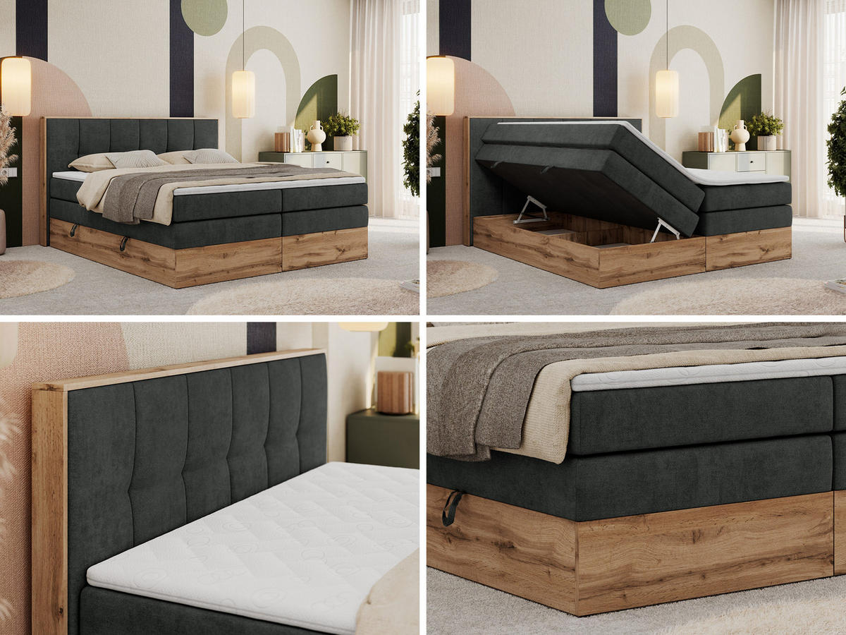 BOXSPRINGBETT ALBERO 1 KING 120/200 Dunkelgrau Strukture - H3 - Dunkelgrau, Holz/Textil (120/200cm) - MKS