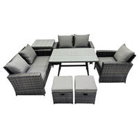 GARTENMÖBELSET mit ESSTISCH,HOCHLEHNER-SOFA Polyrattan Dunkelgrauer Mix 7-Sitzer - Dunkelgrau/Grau, Glas/Kunststoff - Fimous
