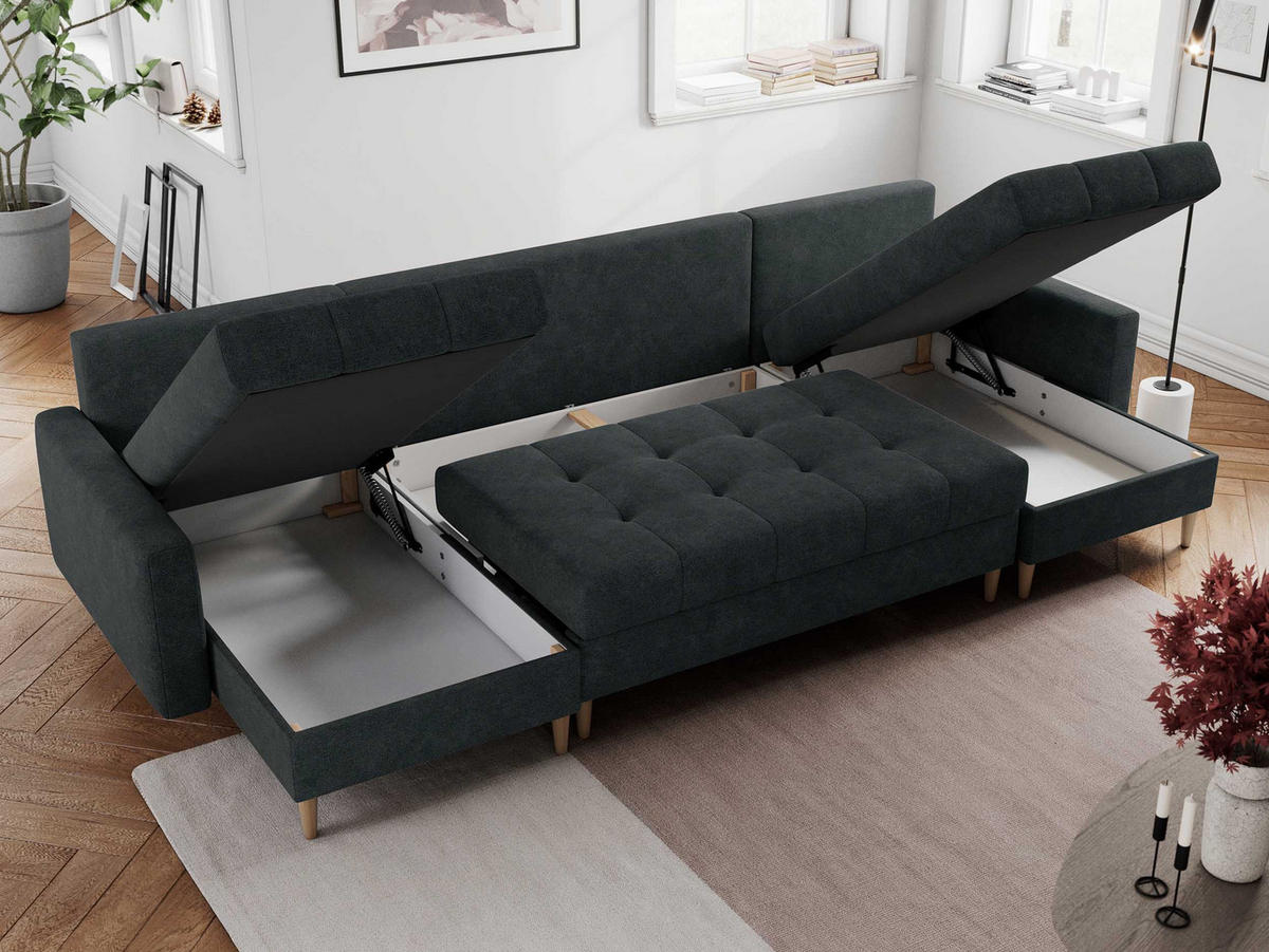 WOHNLANDSCHAFT Colin U Struktur Dunkelgrau - Dunkelgrau/Braun, Holz/Textil (290/75/140cm) - MKS