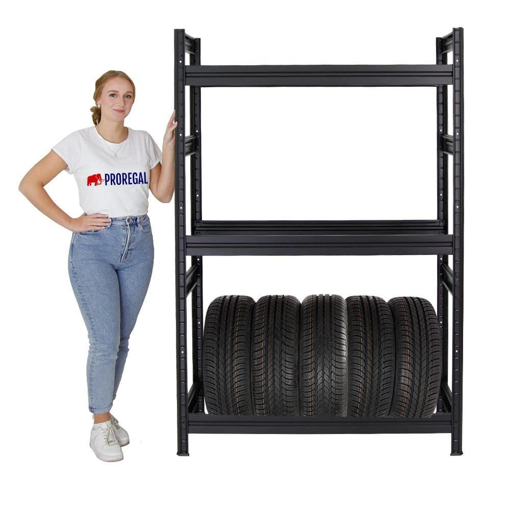 REIFENREGAL Dino 180x120x50 cm 150 kg Fachlast bis zu 12 Reifen auf 3 Ebenen Schwarz - Schwarz, Metall (120/180/50cm) - PROREGAL
