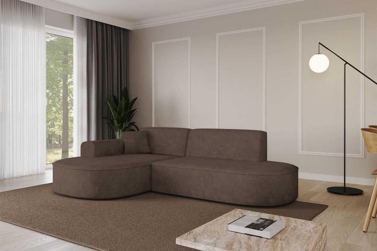 ROHOVÁ SEDACIA OTOMAN s taburetom vľavo MARI-L1 – 243 x 171 x 79 cm, hnedý velúr - hnedá/čierna, kompozitné drevo/textil (243/171cm) - ALTDECOR