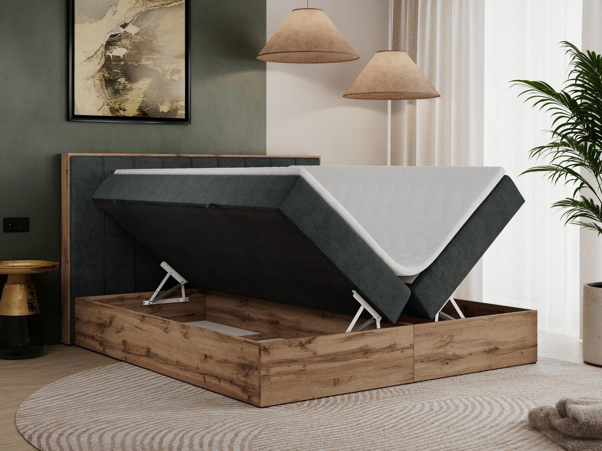 BOXBETT BELLISSIMO 160/200 Dunkelgrau Struktur - H4 - Dunkelgrau, Holz/Textil (160/200cm) - MKS