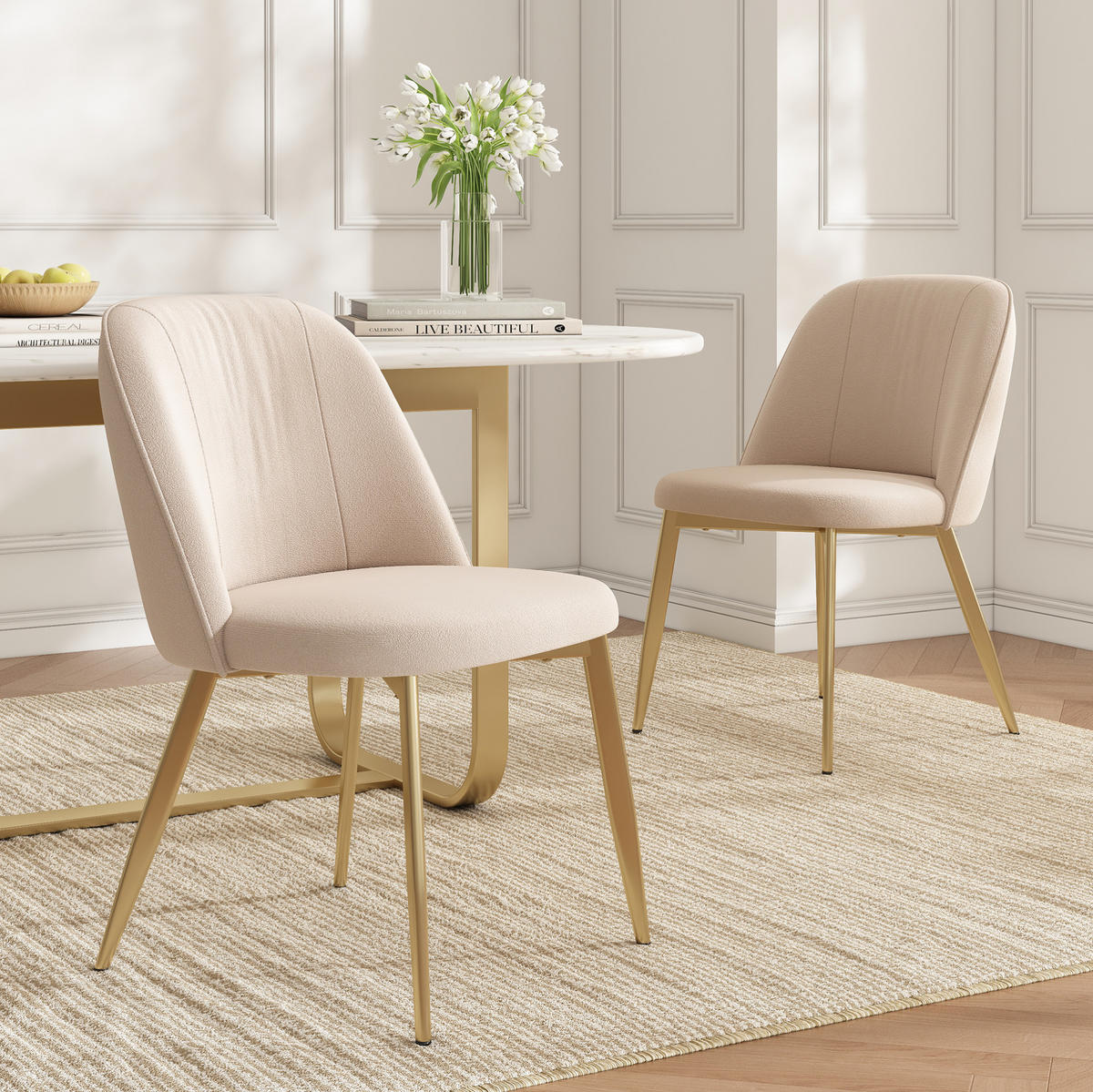 ESSZIMMERSTUHL 6er-Set Samt Beige mit goldfarbenen Metallbeinen - Beige, Metall (50/80/53.2cm) - Meubliv