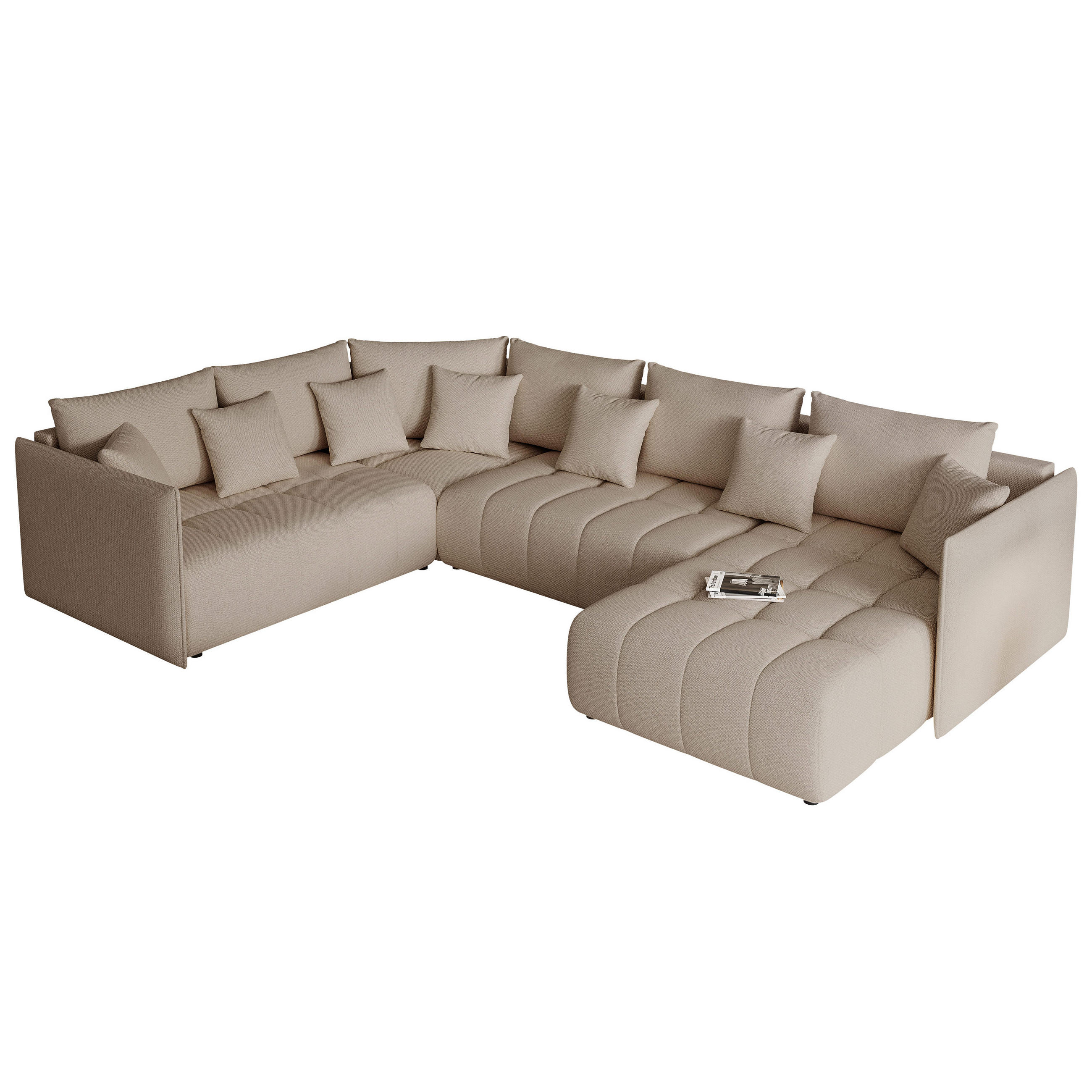 WOHNLANDSCHAFT LORISSE mit Schlaffunktion und Bettkasten Beige - Beige, Holzwerkstoff/Kunststoff (300/85/90cm) - Idohome