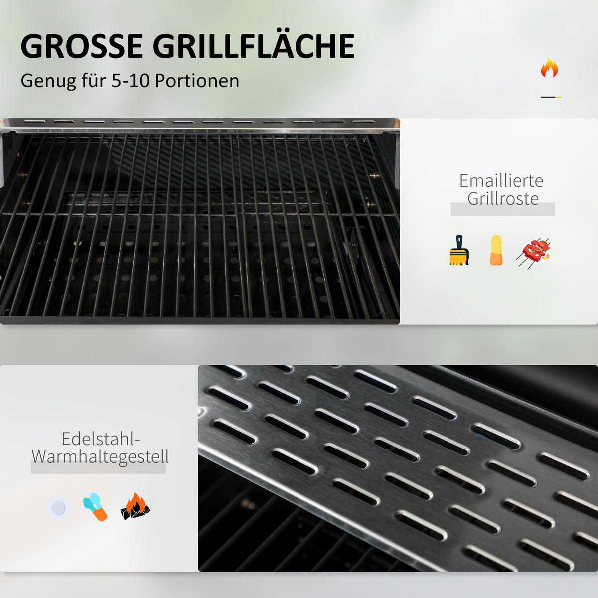 HOLZKOHLEGRILL - Schwarz, Metall (64/114/120cm) - Outsunny