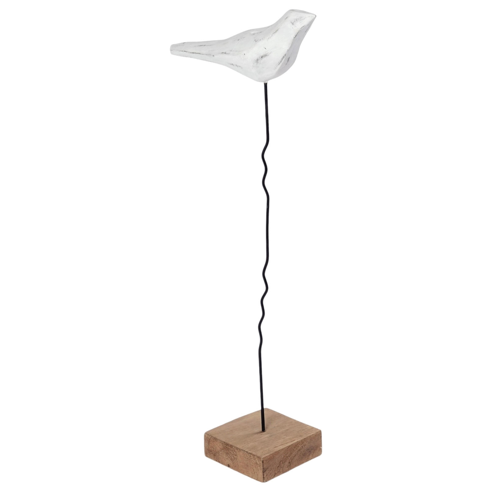 SKULPTUR Vogel Kikki 65 Mangoholz-Sockel weiß-natur - Weiß, Holz (30/65/11cm) - CREEDWOOD