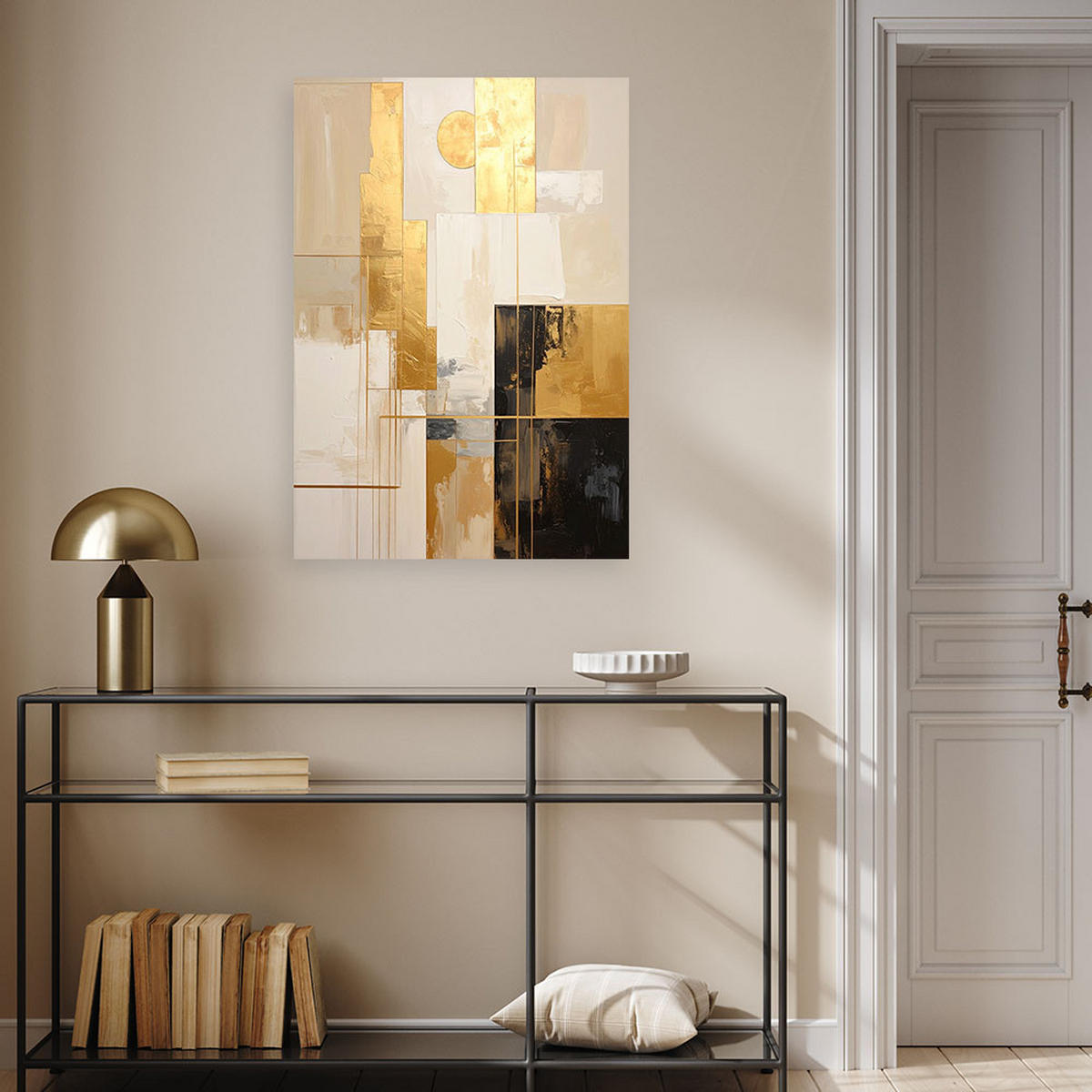 LEINWANDBILD, Beige und goldene geometrische Abstraktion - Beige, Textil (40/60cm) - Feeby
