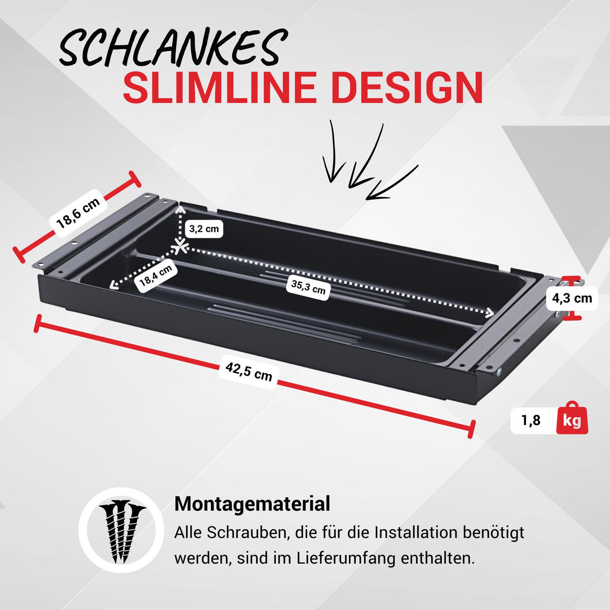 SCHUBLADE DeskMate 18,6/42,5/4,3 cm in Weiß - Weiß, Metall (18.6/42.5/4.3cm) - bümö