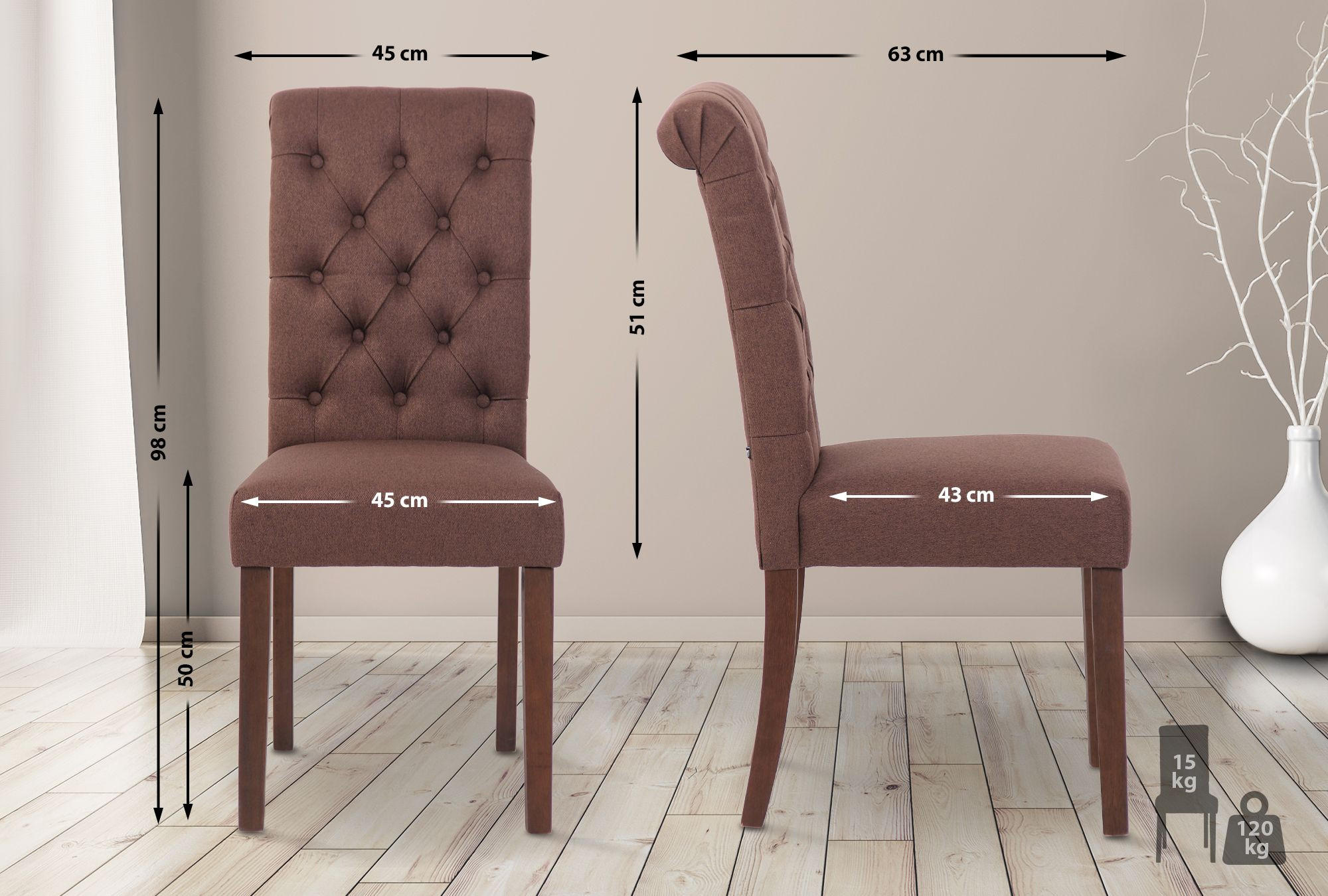 STUHL Stoff braun - Walnussfarben/Braun, Holz/Textil (45/98/63cm) - CLP