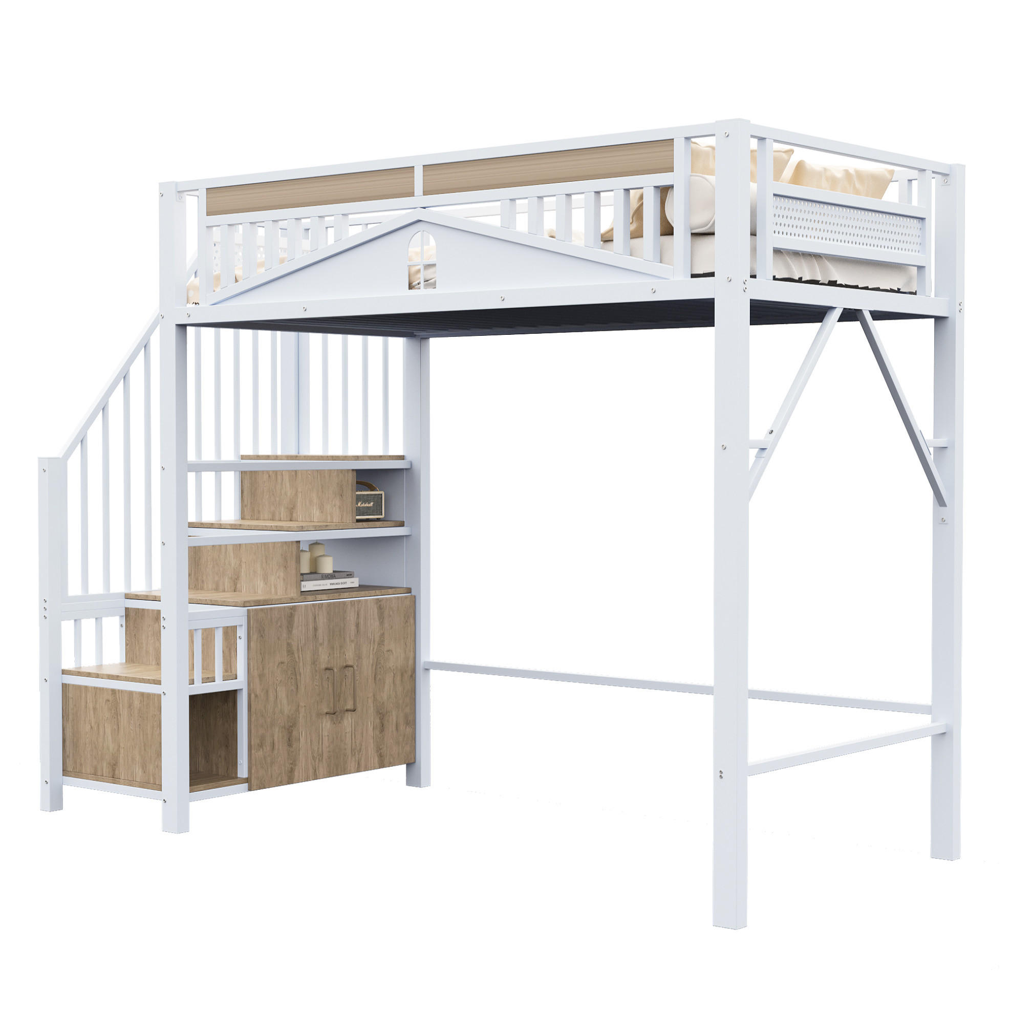 HOCHBETT 90/200 cm Weiß aus Metall und Holz mit Stauraum - Weiß, Metall (90/200cm) - OKMYHOME
