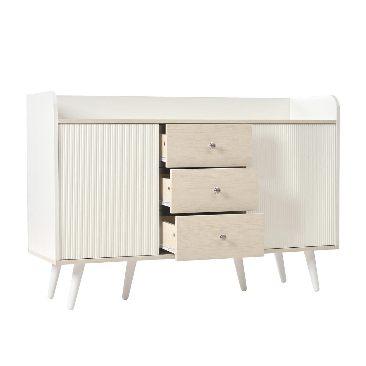 SIDEBOARD 117,5/70/80 cm weiß/holzfarben aus MDF mit Schiebetüren - Weiß, Holzwerkstoff (117/80/70cm) - OKWISH