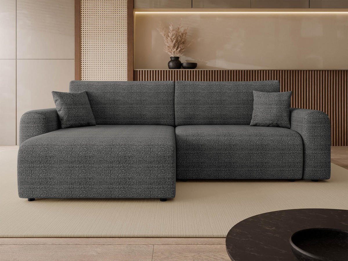 ECKSOFA Floryn L - Blaugrau/Schwarz, Holz/Kunststoff (245/145cm) - MIRJAN24