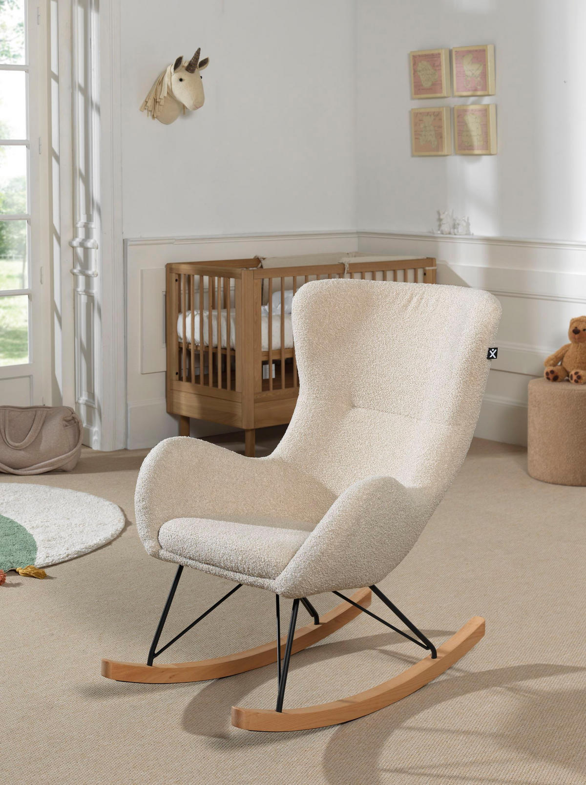 SCHAUKELSTUHL Keila komfortabel und bequem Bouclé Stoff in beige - Beige, Kunststoff (76/101/110cm) - 58aufmkessel