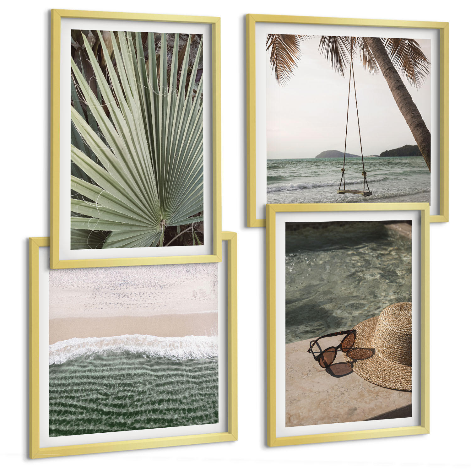 BILDER SET 4er Set - 50x50 cm & 40x60 cm Goldrahmen - Strandschaukel-Blätterurlaub - Goldfarben, Kunststoff (50/50cm) - TULUP