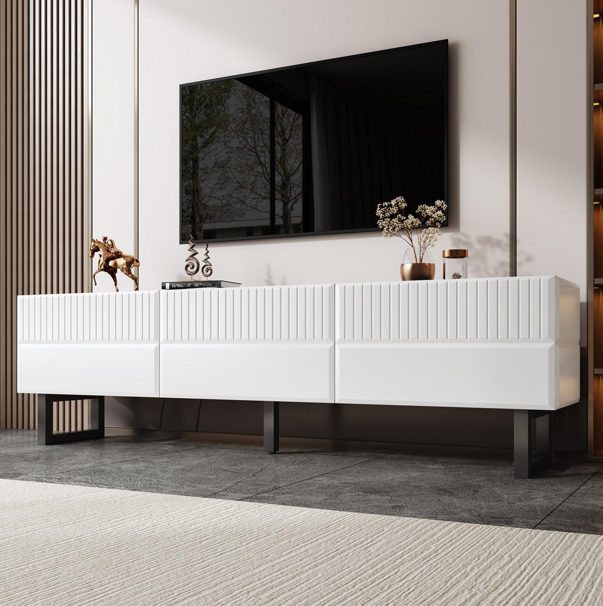 TV-SCHRANK in Schwarz-Weiß mit 3 Schubladen und Metallbeinen 170/35/47 cm - Weiß, Holzwerkstoff (170/47/35cm) - Redom