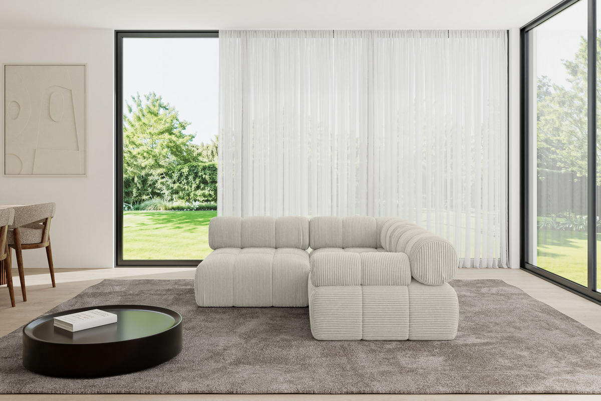 ECKSOFA modulares Sofa Mende-L1 - 190x190x70 cm Creme Cord - Hellgrau/Creme, Holzwerkstoff/Textil (190/190cm) - ALTDECOR