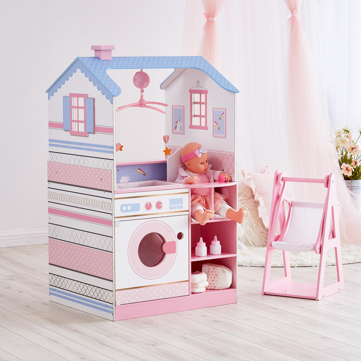 PUPPENHAUS mit Wickeltisch, Rosa, 102cm - Weiß, Holz (86/102/53cm) - Teamson Kids