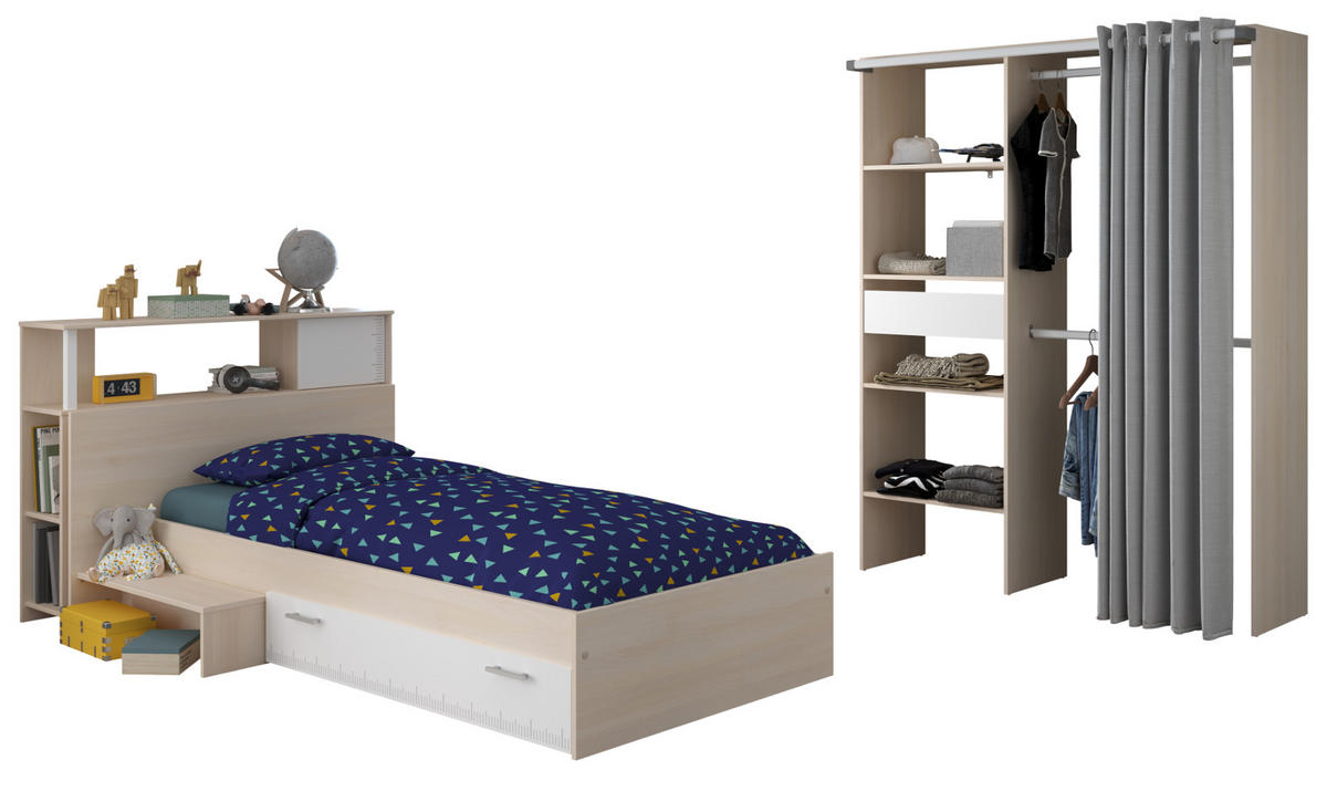 KINDERZIMMER Akazie, weiß, Jugendzimmer-Set 3-teilig - Silberfarben/Weiß, Holzwerkstoff/Kunststoff (203/182/48cm) - Parisot Meuble