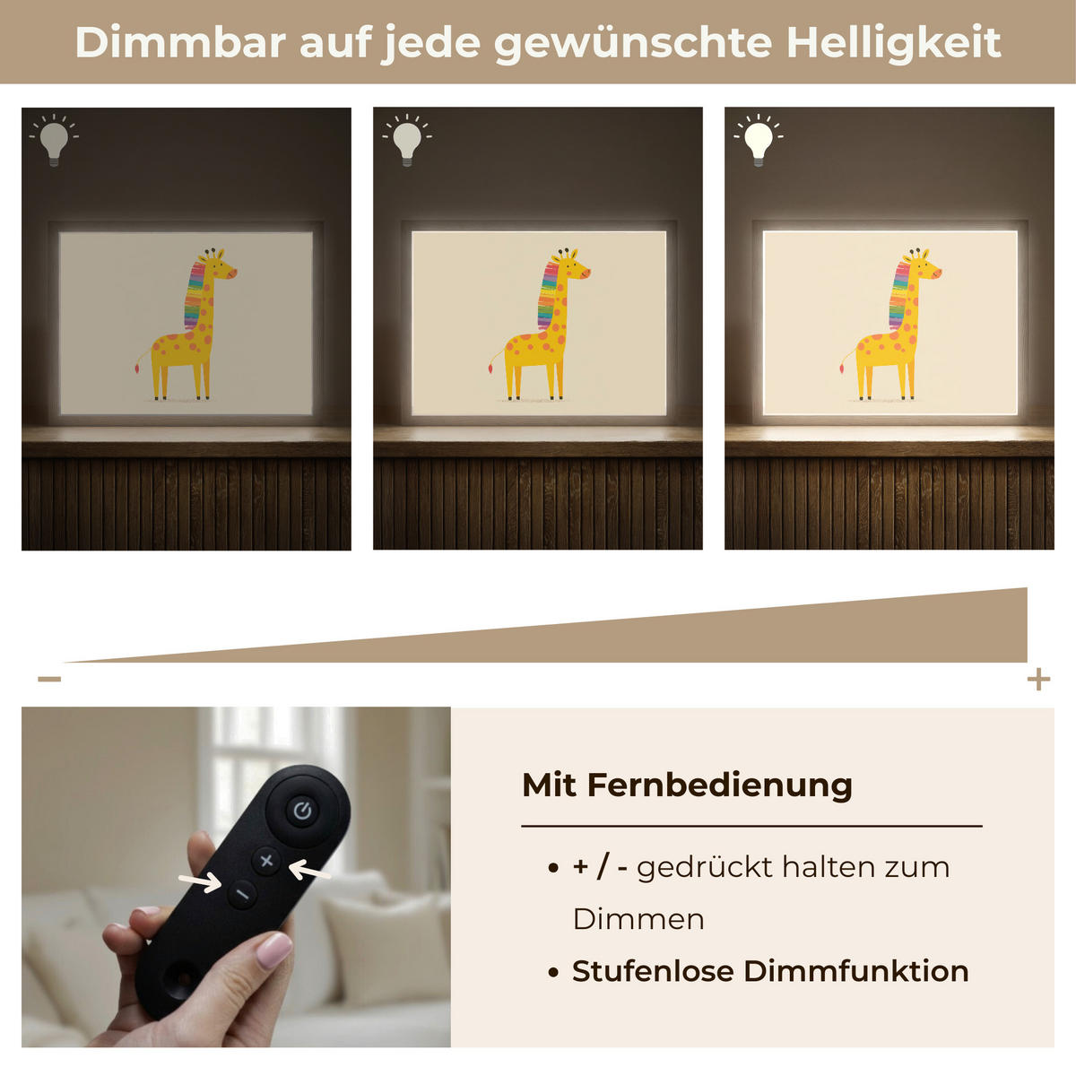 NACHTTISCHLAMPE MIT AKKU Giraffe - Regenbogenmähne - Beige 40x30 cm - Beige, Holzwerkstoff (8/40/30cm) - OnlyWow