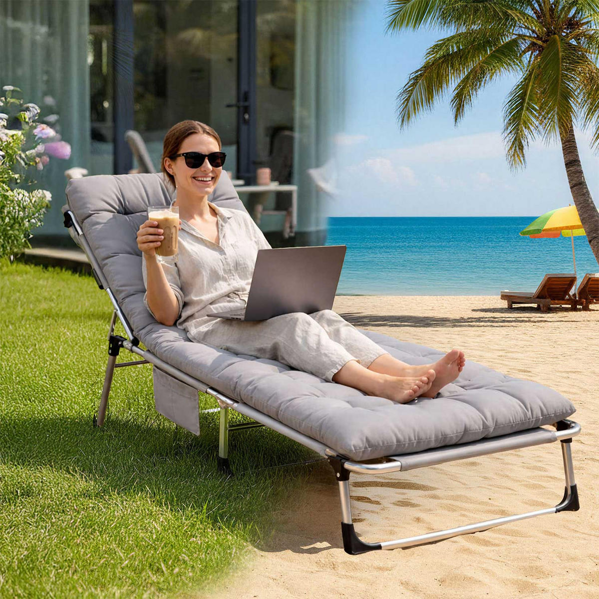 GARTEN-RELAXSESSEL Klappbarer Dream - Grau, Metall (67/75.5/193cm)