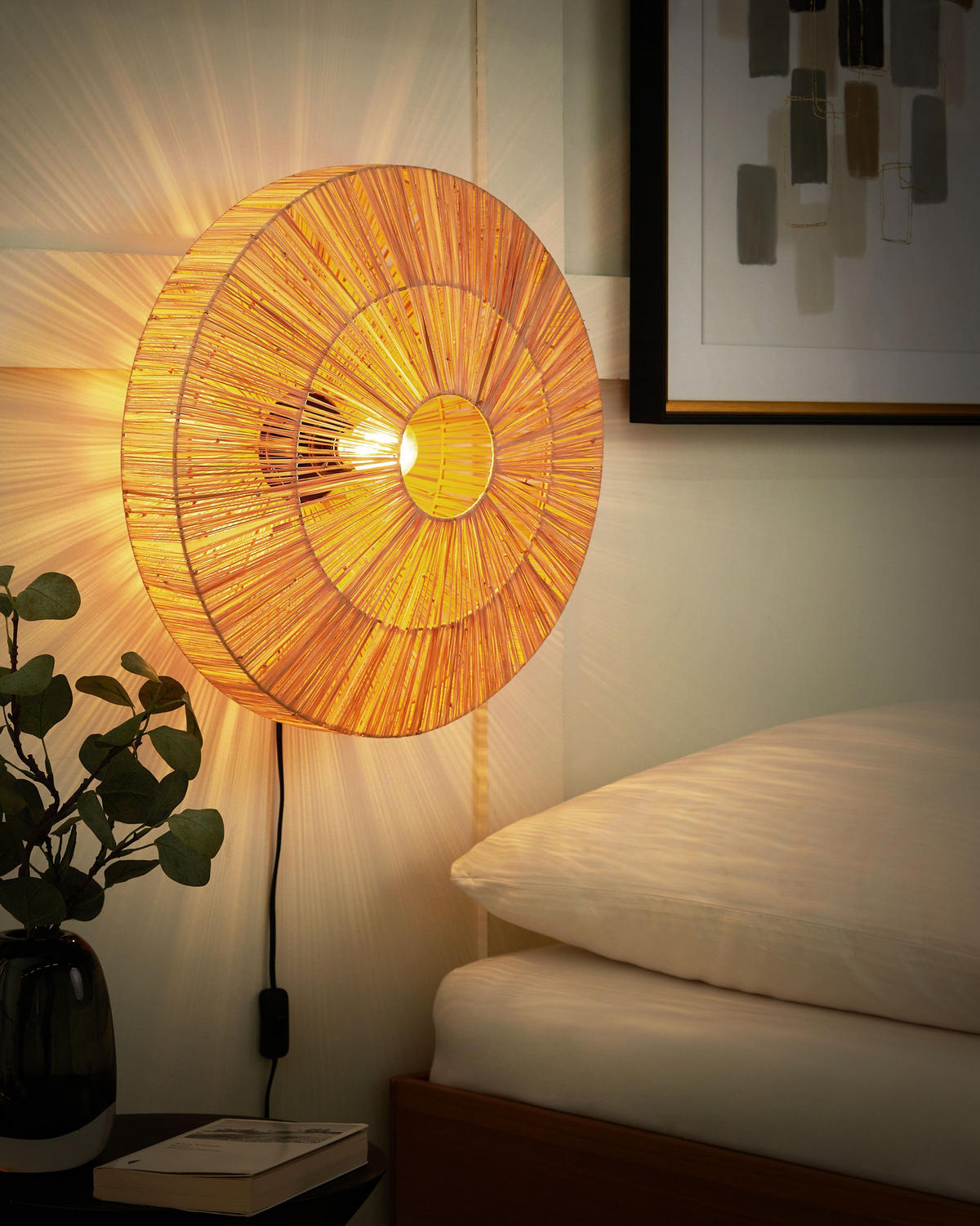 WANDLAMPE Naturfarben/Schwarz Lumut - Schwarz/Naturfarben, Naturmaterialen (48/48/20cm) - Beliani
