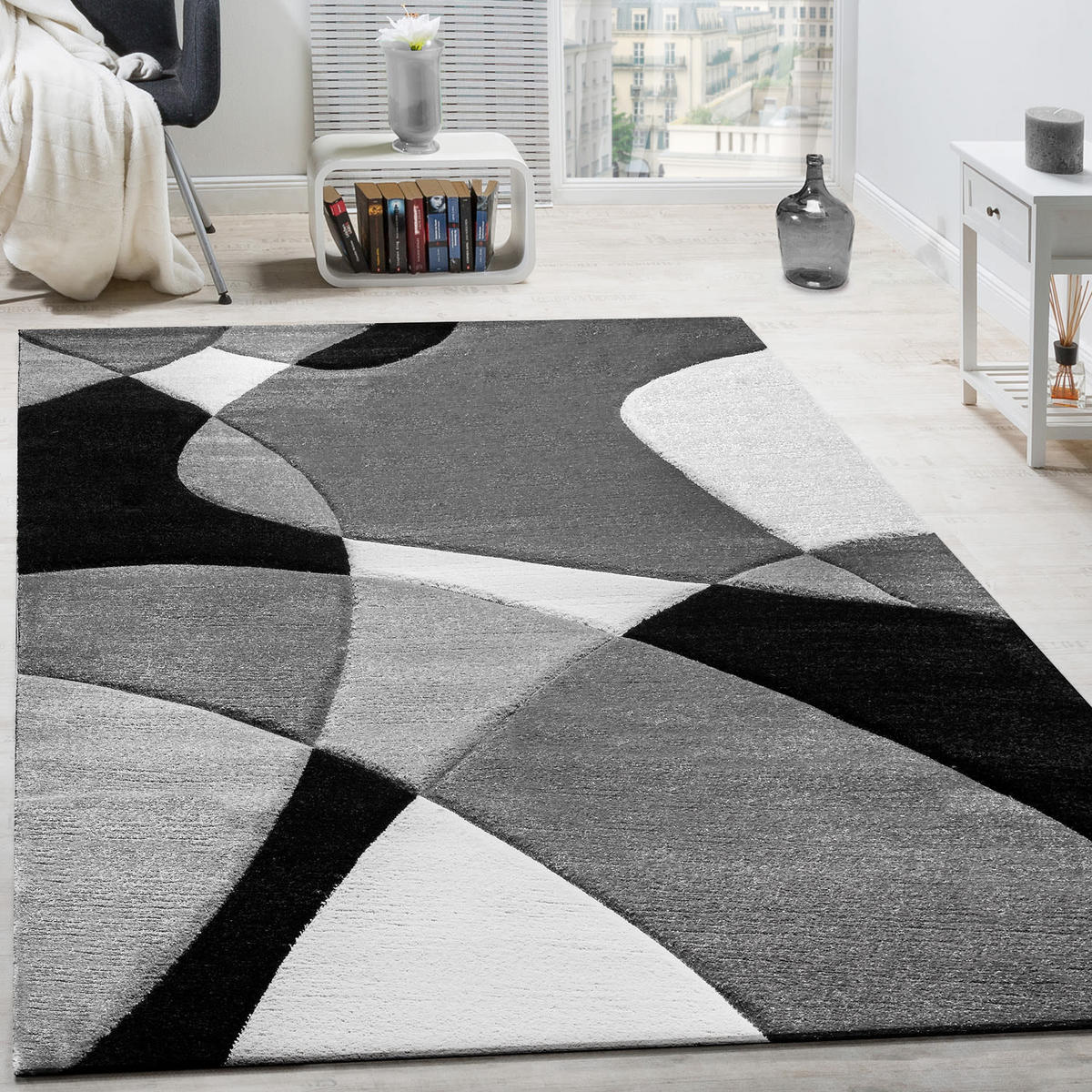 TEPPICH Kurzflor Abstrakt Wohnzimmer schmutzabweisend Schwarz Rechteckig 120x170 - Schwarz, Textil (120/170cm) - KADIMA DESIGN