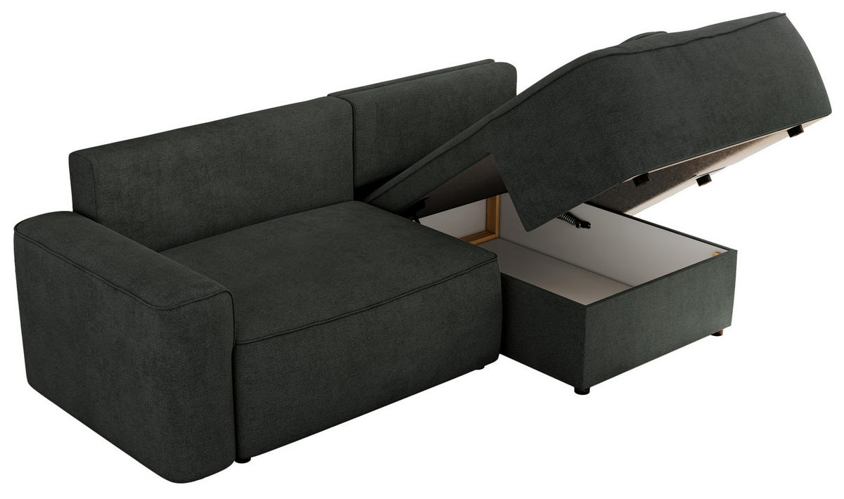 ECKSOFA BELLUNO L Dunkelgrau Strukture - Rechts - Dunkelgrau/Schwarz, Textil (233/144cm) - MKS