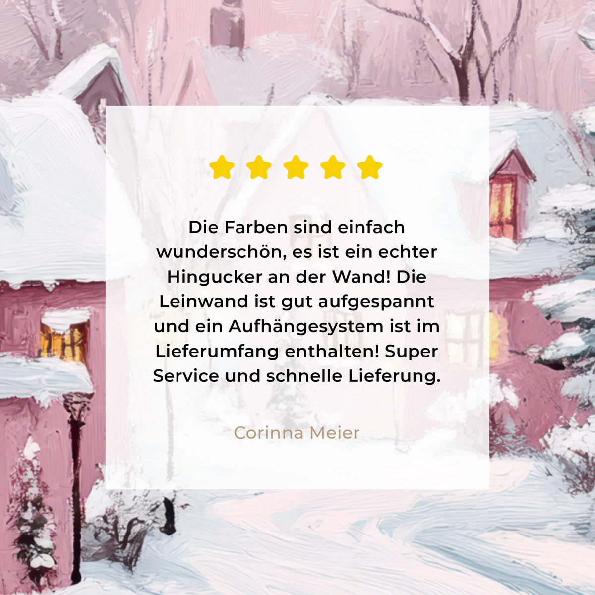 LEINWANDBILD Weihnachtsdorf - Rosa - Winter - Schnee - Häuser 50x50 cm - Altrosa, Textil (50/50cm) - MuchoWow