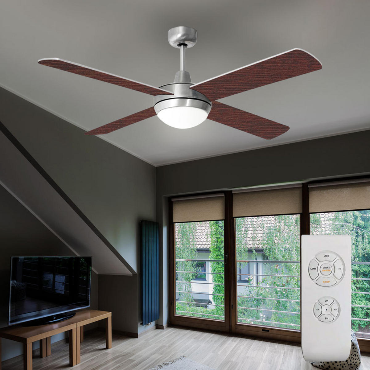 DECKENLEUCHTE Ventilator Silber Holzoptik - Silberfarben, Kunststoff (132/132/41cm)