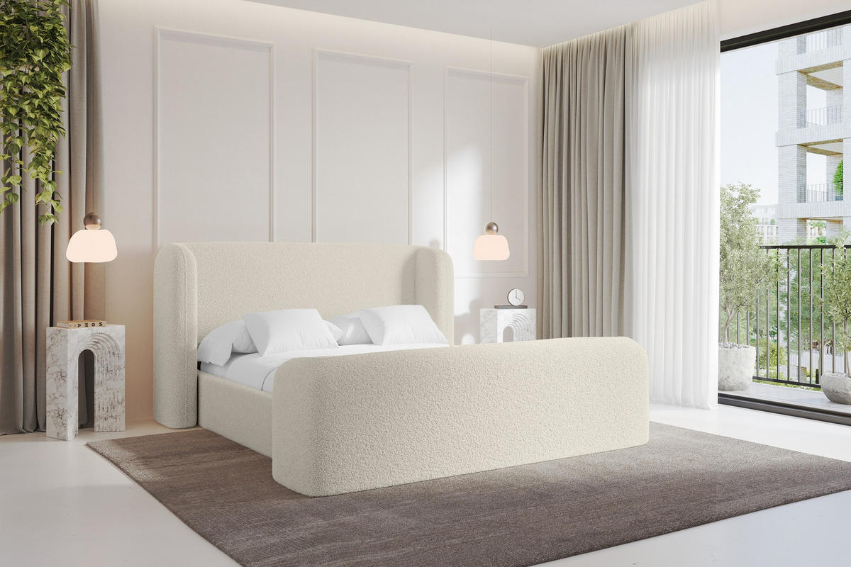 POLSTERBETT mit Bettkasten, Fußteil und Lattenrost, Boxbett ohne Matratze - ESTI-Z 160x200 Beige - Sandfarben, Holzwerkstoff/Textil (160/200cm) - ALTDECOR