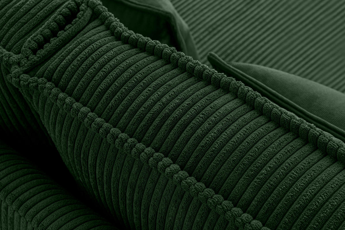 3-SITZER-SOFA GANZO 2 Kissen inklusive, Cord-Stoff, dunkelgrün - Dunkelgrün/Schwarz, Textil/Metall (193/84/92cm) - KONSIMO®