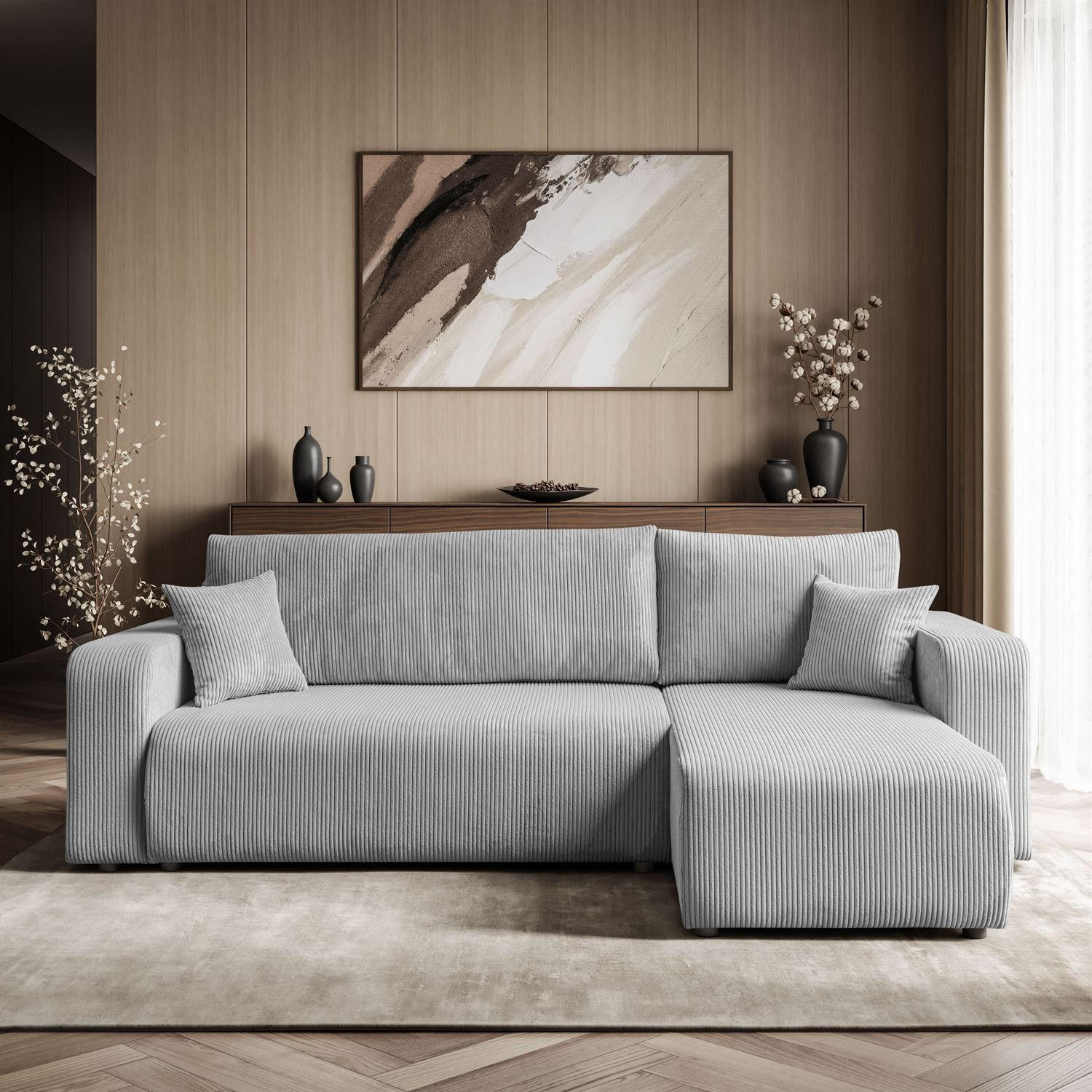 Ecksofa PRESTIGE L, Poso 110 - Hellgrau, Textil (247/143cm) - Lookway