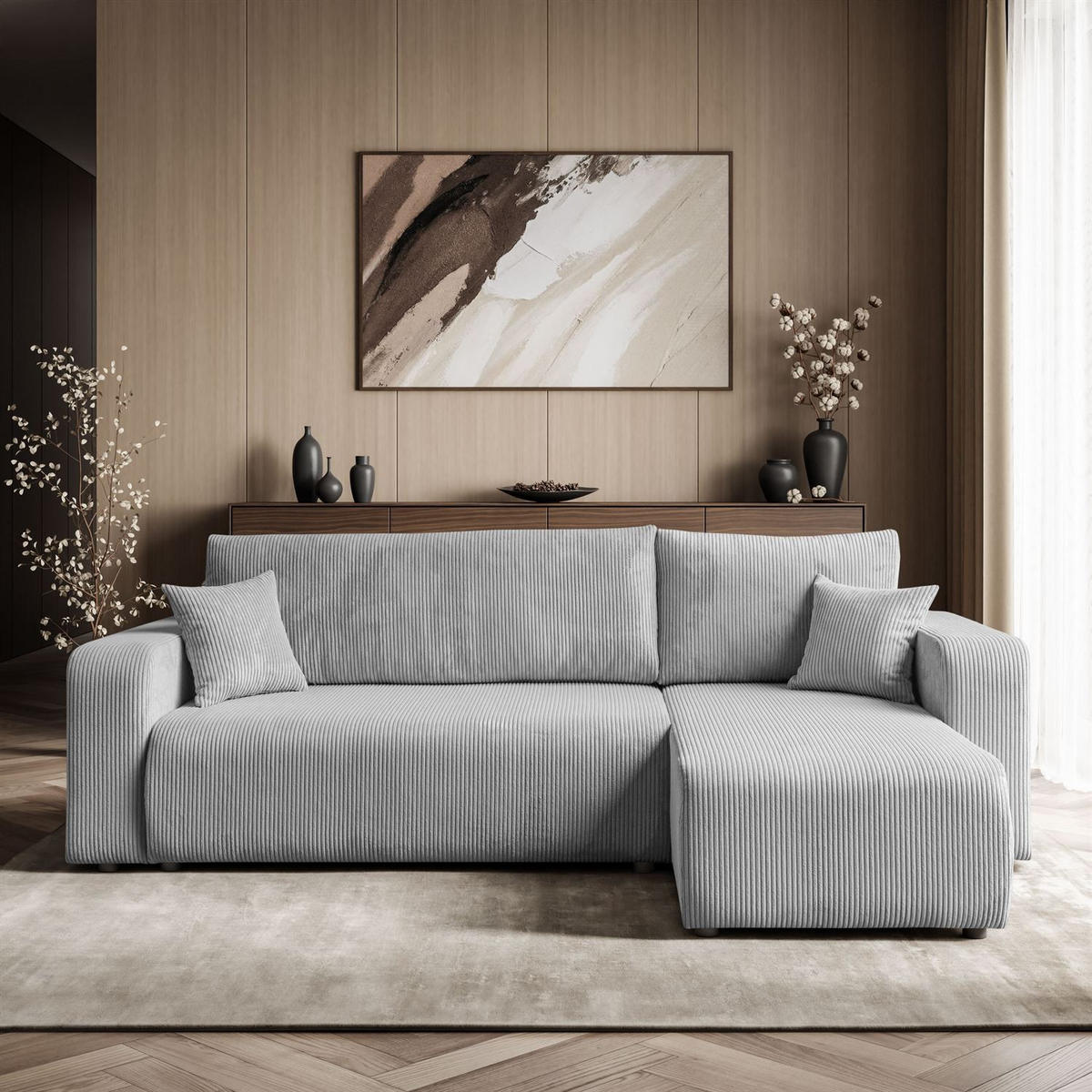 Ecksofa PRESTIGE L, Poso 110 - Hellgrau, Textil (247/143cm) - Lookway