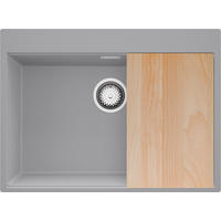 SPÜLBECKEN Oslo, 2-er set Grau 68/50 cm 1 Becken + Ablauf-Set + Schneidebrett ab 70er Unterschrank - Chromfarben/Beige, Kunststoff (68/20/50cm) - Primagran