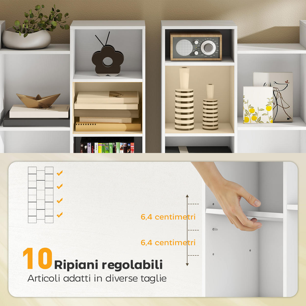 BÜCHERREGAL,21 Fächer 10 verstellbare Böden 181cm hoch,weiß - Weiß, Kunststoff (89.5/181/23.5cm) - Vallsero