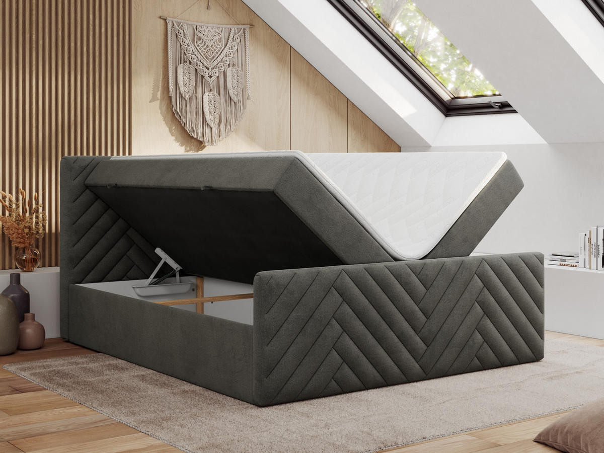 BOXBETT PARIS DUO 160/200 - Dunkelgrau Velvet - H3 - Dunkelgrau, Holz/Textil (160/200cm) - MKS