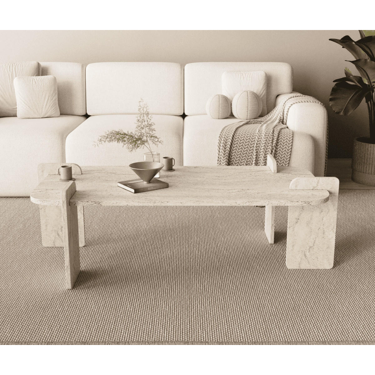 COUCHTISCH mit rechteckiger Tischplatte und abgerundeten Kanten 120/60/35 cm - Beige, Holzwerkstoff (120/60/35cm) - Calicosy