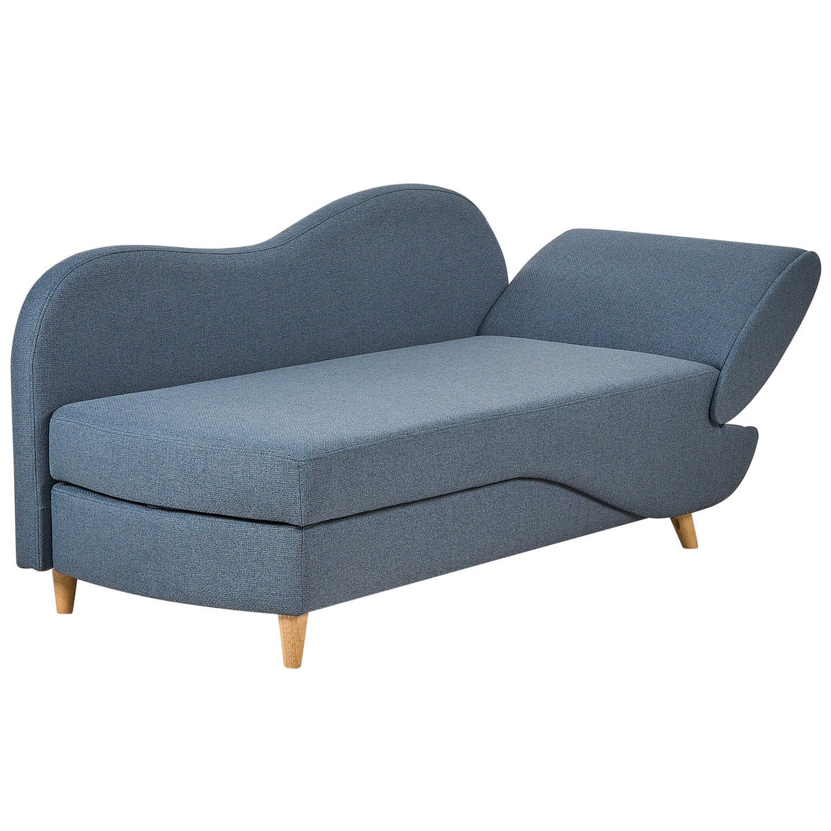 CHAISELONGUE Leinenoptik dunkelblau mit Bettkasten rechtsseitig Meri - Blau/Hellbraun, Textil (156/73/69cm) - Beliani