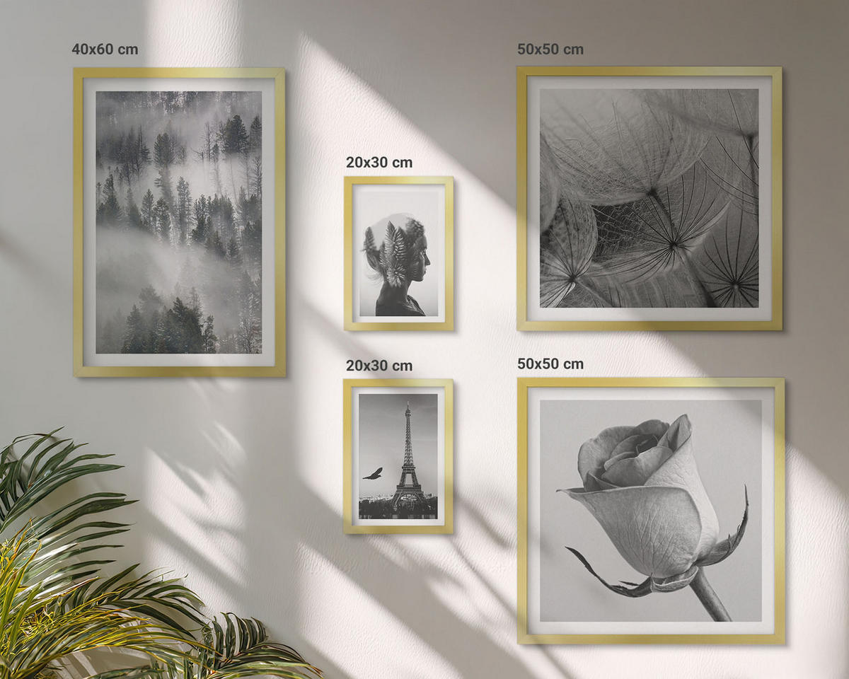 WANDBILDER 5er Set - 50x50 cm & 20x30 cm & 40x60 cm Goldrahmen - Zitrusbäume in einem sonnigen Garten - Goldfarben, Kunststoff (40/60cm) - ArtPrintCave