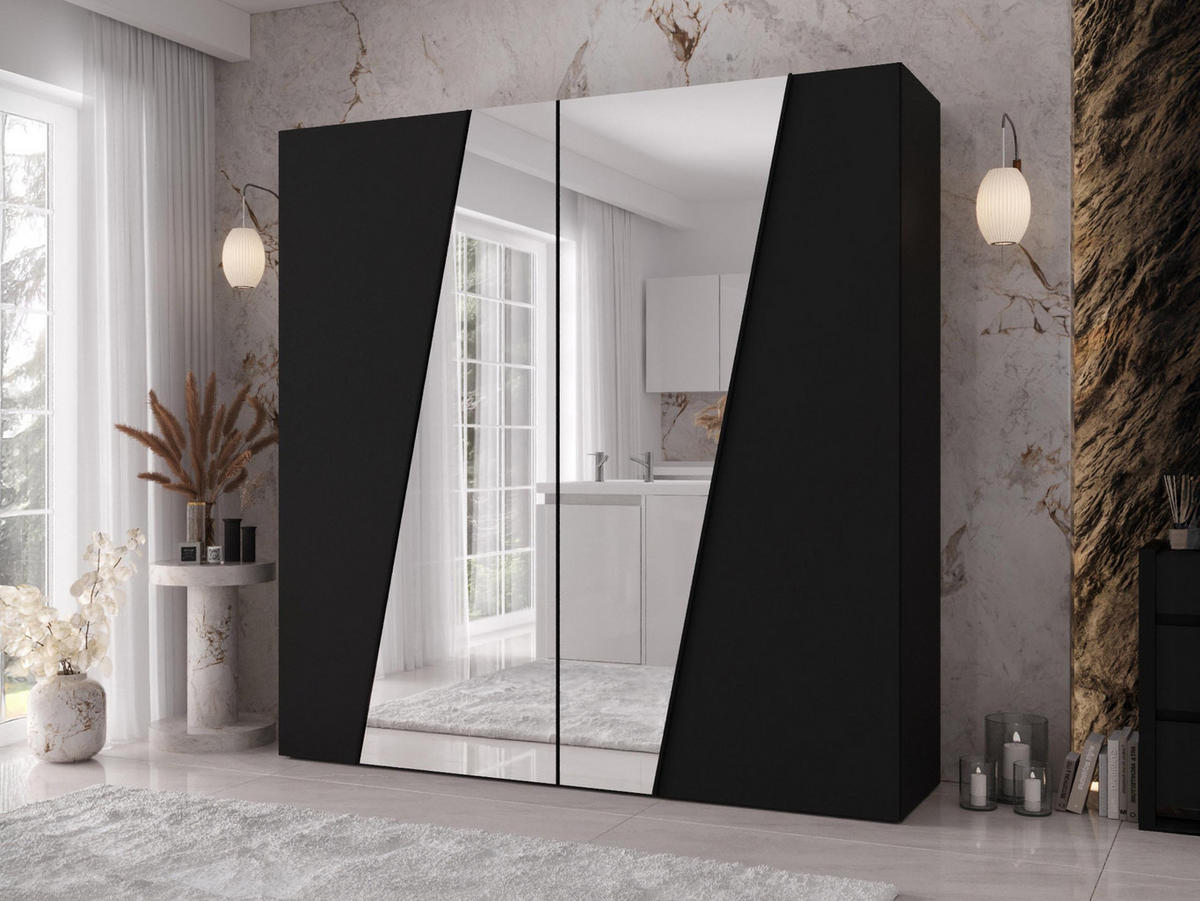 DREHTÜRENSCHRANK Zen 2L 200 cm - Schwarz, Holzwerkstoff/Kunststoff (200/202/50cm) - MIRJAN24