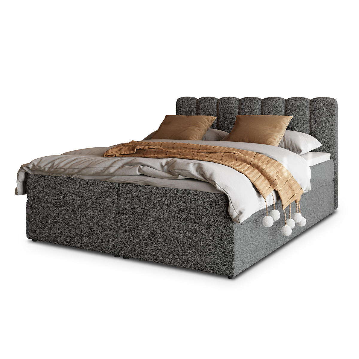 POSTEL BOXSPRING SOLIA 160x200 cm, s matrací a úložným prostorem, šedá - šedá, kompozitní dřevo/textil (160/200cm) - MASSENO