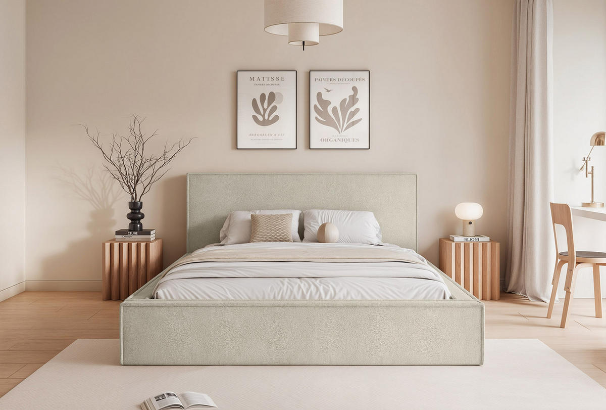 POLSTERBETT MENDOCINO LIGHT 120x200 cm, Beige - Beige, Textil - Fedve