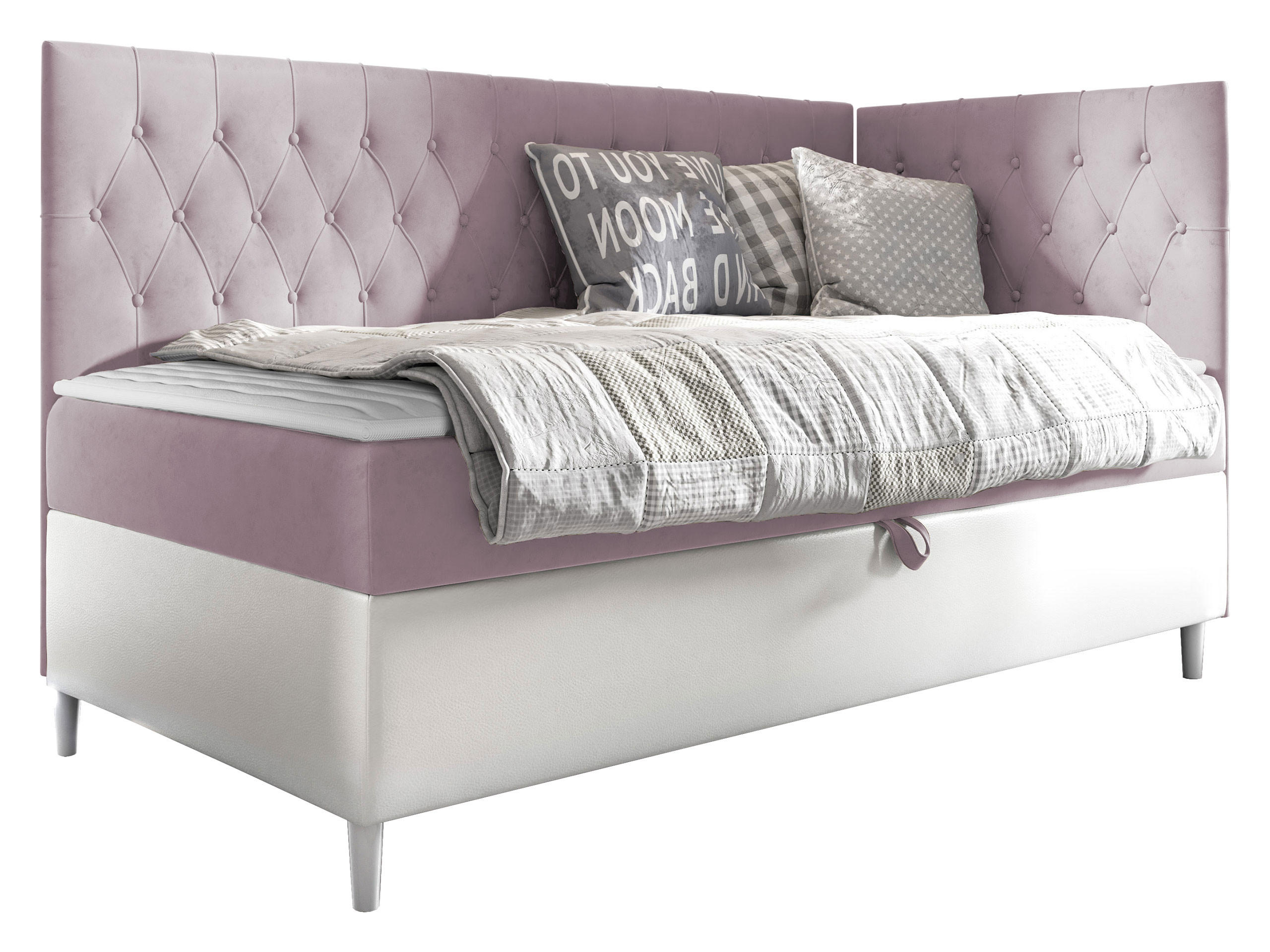 BOXBETT Filip Junior 3, Seite zum Öffnen des Bettkastens: Rechts - H3 - Weiß/Rosa, Holz (100/200cm) - MIRJAN24