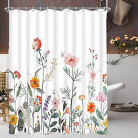 DUSCHVORHANG Blumenmuster Rot 180/180 cm Polyester Wasserabweisend Schimmelresistent - Weiß, Kunststoff (180/180cm) - MCBOSON