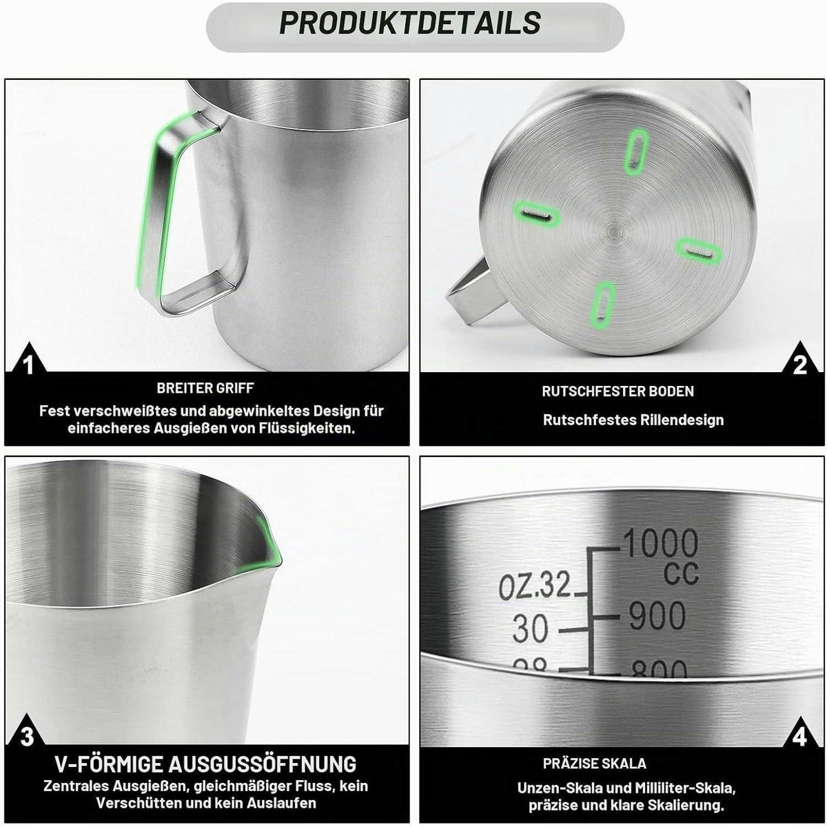 MESSBECHER 1L Edelstahl mit Skala - Silberfarben, Metall (1L)