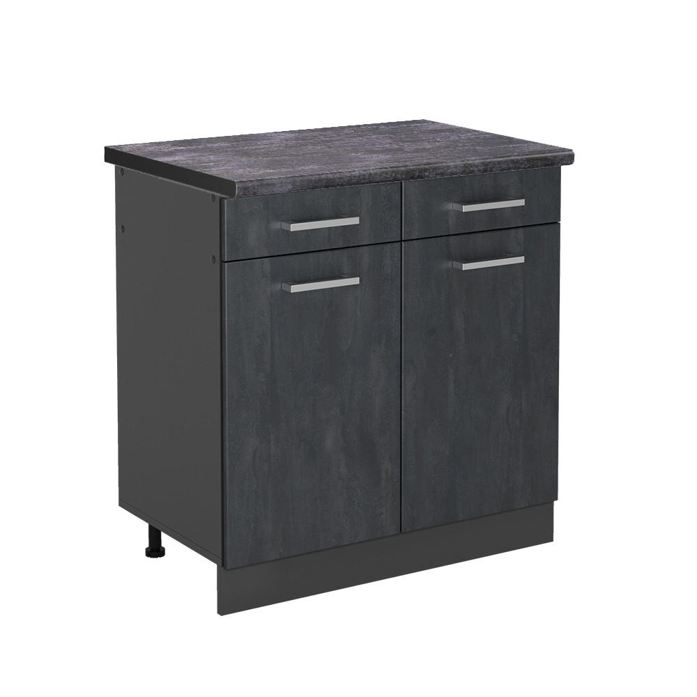 KÜCHENUNTERSCHRANK R-Line Schwarz Beton 80 cm AP Anthrazit - Anthrazit/Schwarz, Holzwerkstoff (80/81.6/60cm) - Vicco