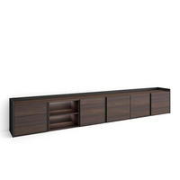 LOWBOARD, Dunkler Eiche und Schwarz, 309/35/50cm, mit Led - Dunkelbraun, Holzwerkstoff (309/50/35cm) - Skraut Home